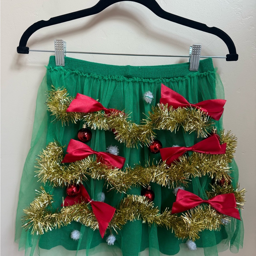 Planet Gold Green Mini Skirt with Red and Gold Details